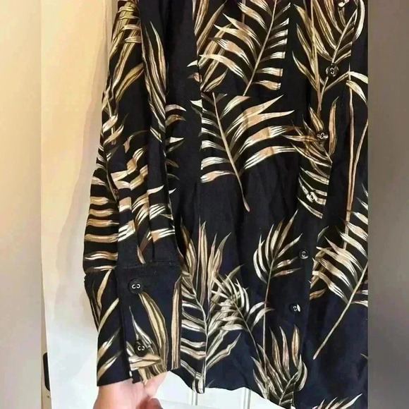JOIE Linen Blend Button Down long sleeve black Shirt Medium tropical like New - Picture 4 of 8